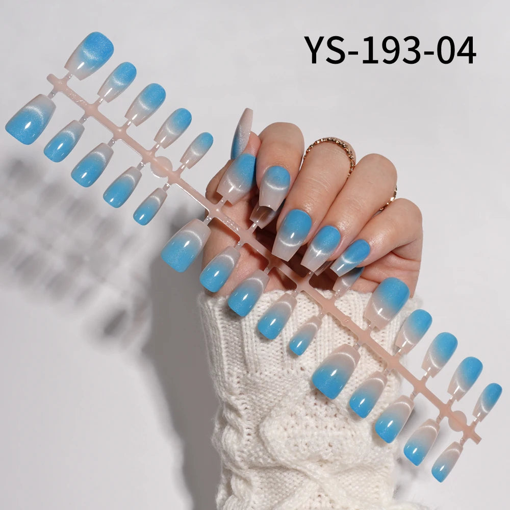 Wholesale New 30Pcs Glitter Luxury Handmade Crescent Cat Eye Nail Tips French Soft Gel Nail Art Kits False Press on Nails Set