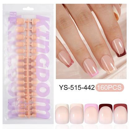 Wholesale Custom 150pcs Full Cover Square Press Acrylic Nails Art False Nails Colorful French Tips Coffin Pattern for Finger
