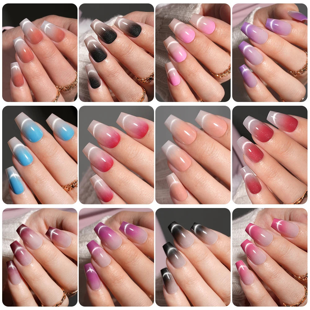 Wholesale New 30Pcs Glitter Luxury Handmade Crescent Cat Eye Nail Tips French Soft Gel Nail Art Kits False Press on Nails Set