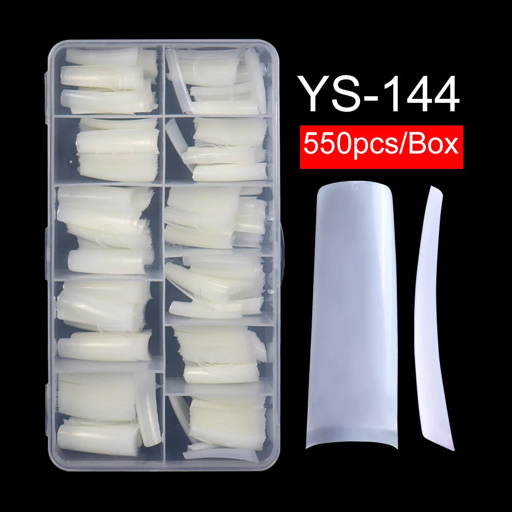 Acrylic French Half Cover 550Pcs/Box Nail Tips Long Square Nail Tips Clear Nature Color Nail Supplies