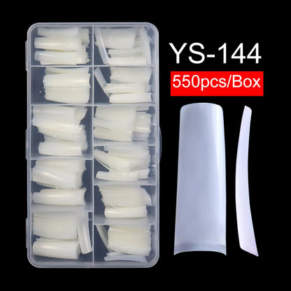 Acrylic French Half Cover 550Pcs/Box Nail Tips Long Square Nail Tips Clear Nature Color Nail Supplies