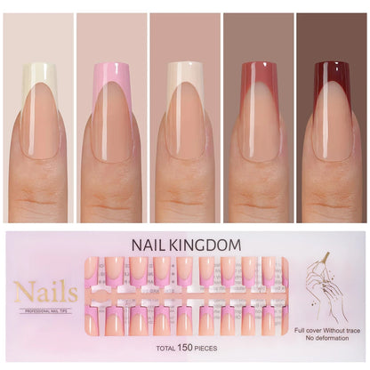 Wholesale Custom 150pcs Full Cover Square Press Acrylic Nails Art False Nails Colorful French Tips Coffin Pattern for Finger