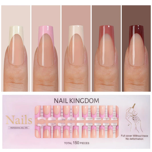 Wholesale Custom 150pcs Full Cover Square Press Acrylic Nails Art False Nails Colorful French Tips Coffin Pattern for Finger