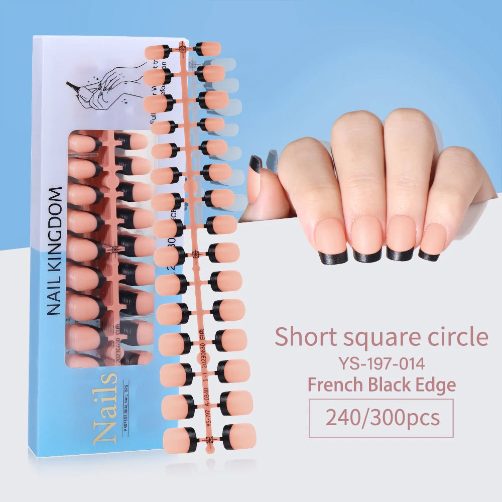 240pcs French Gel X Tips Press on Long Almond False Nails Premade Designed X Coat Tips Full Cover French Tip Press on Nails