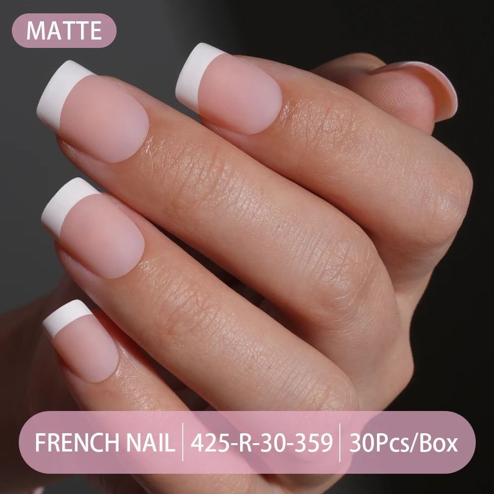 30pcs/box French Gel Nails Press on Nails