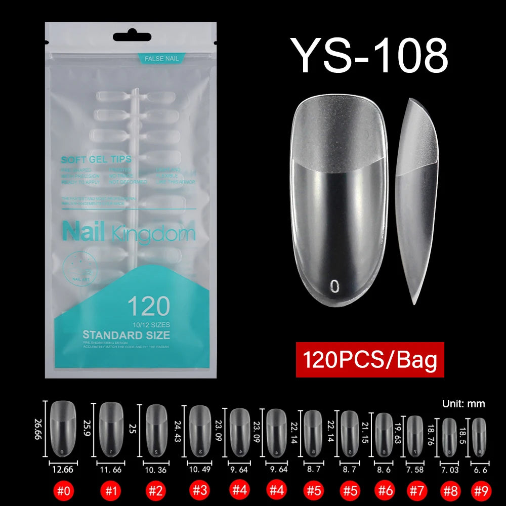 Wholesale 120pcs/bag Full Cover Manicure Clear Nail Tips Traceless Medium Stiletto Half Matte Acrylic Nail Tips for Nail Art