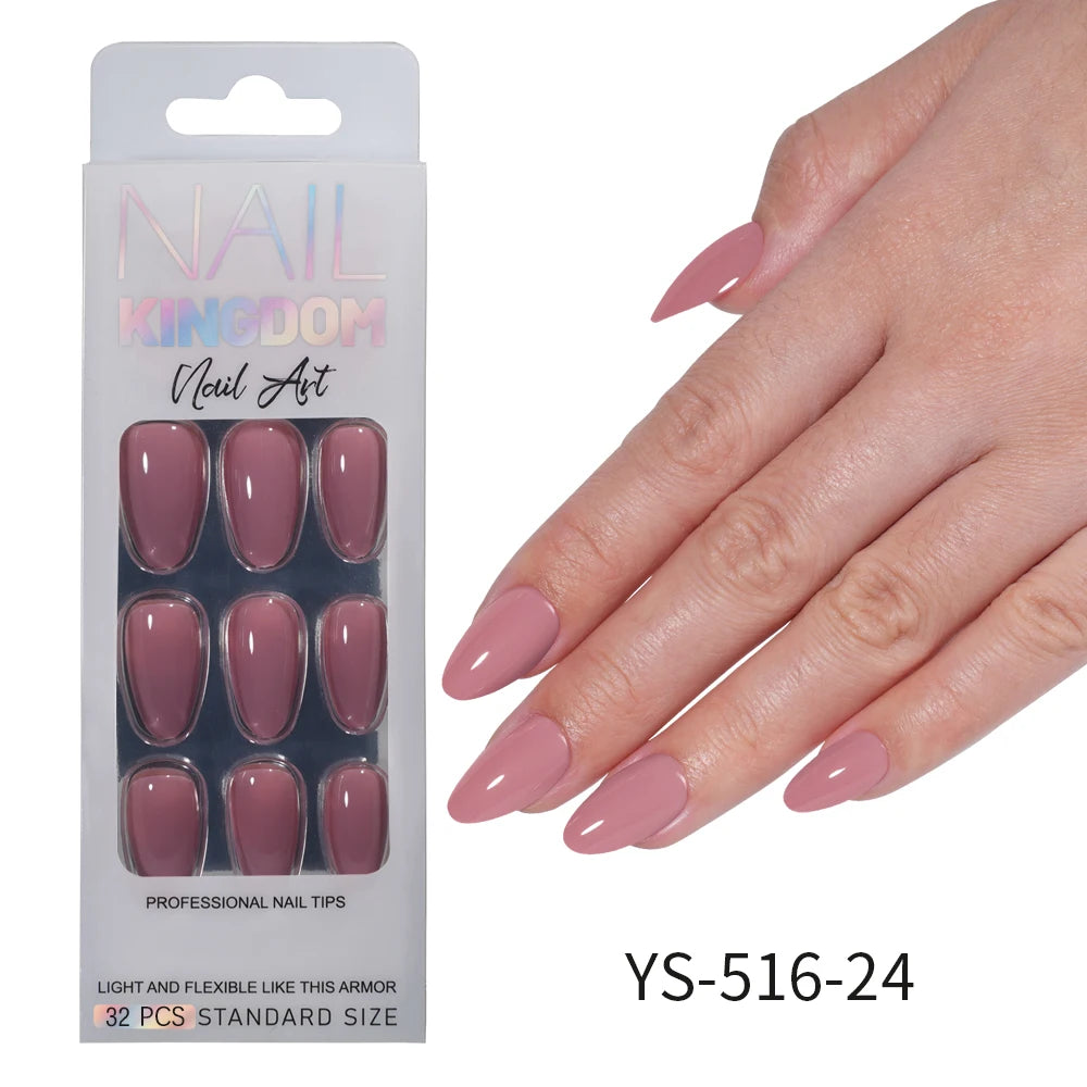 Nail Factory Custom 32pcs/30pcs Handmade Gel Nails Press on Full Cover Solid Color Aurora Glitter Almond Press on Nail Tips