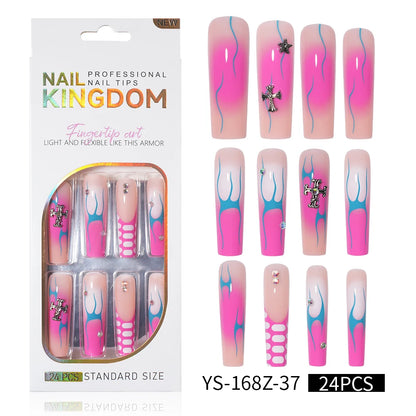 Private Label Wholesale Custom 24pcs French Style Press on Nail Long Square Rhinestone Luxury Press on Nails With Diamond