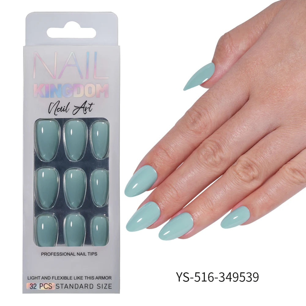 Nail Factory Custom 32pcs/30pcs Handmade Gel Nails Press on Full Cover Solid Color Aurora Glitter Almond Press on Nail Tips