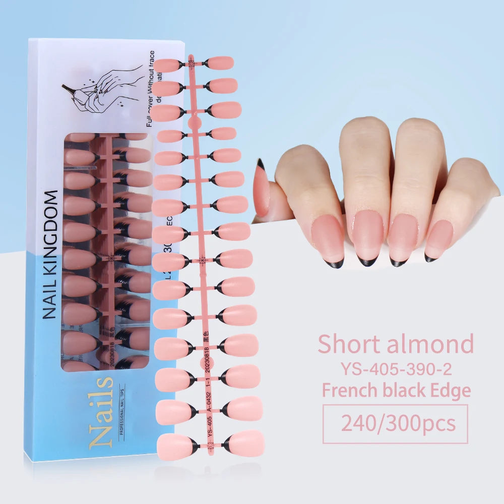 240pcs French Gel X Tips Press on Long Almond False Nails Premade Designed X Coat Tips Full Cover French Tip Press on Nails