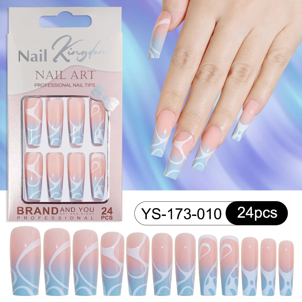 Wholesale Custom 24pcs Reusable Handmade Long Square Luxury French Tip Press on Nails for Nails Supplies Salon with Nail Tools