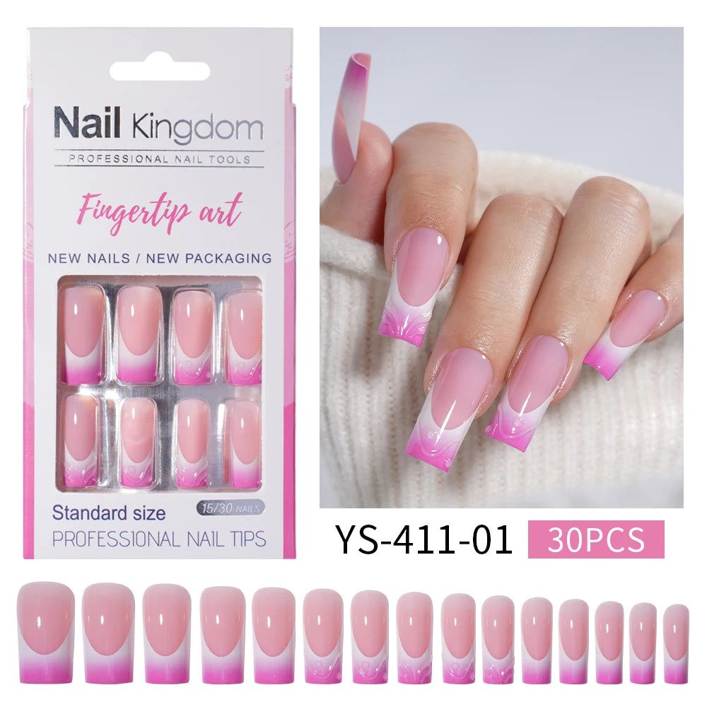 Nail Supplier Custom 30PCS Acrylic Designed Press on Nails Art Handmade Medium Square 3D Flower Gel French Press on Nails
