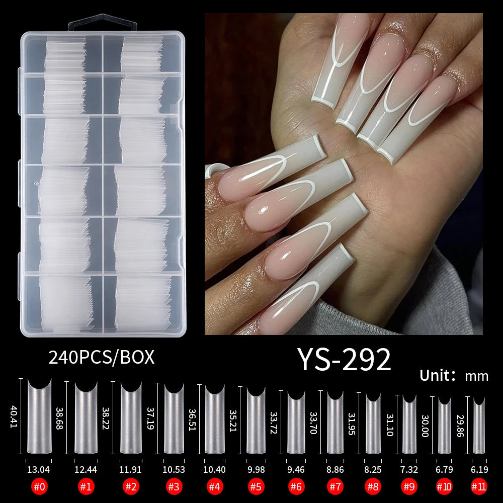 Wholesale ODM OEM Long Stiletto False Nails 240pcs 12sizes Traceless Half Cover Clear Long Stiletto Square Round Matte Nail Tips