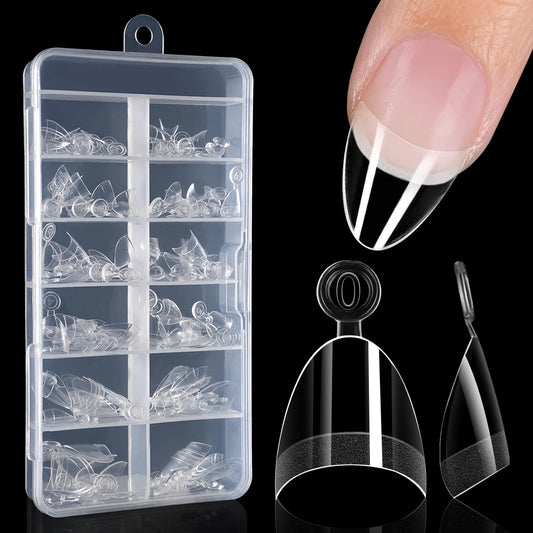 Private Label 120pcs Half Frosted Fake Nails Glossy Surface Ultra Thin Traceless Clear Short Almond Half Matte Nail Tips