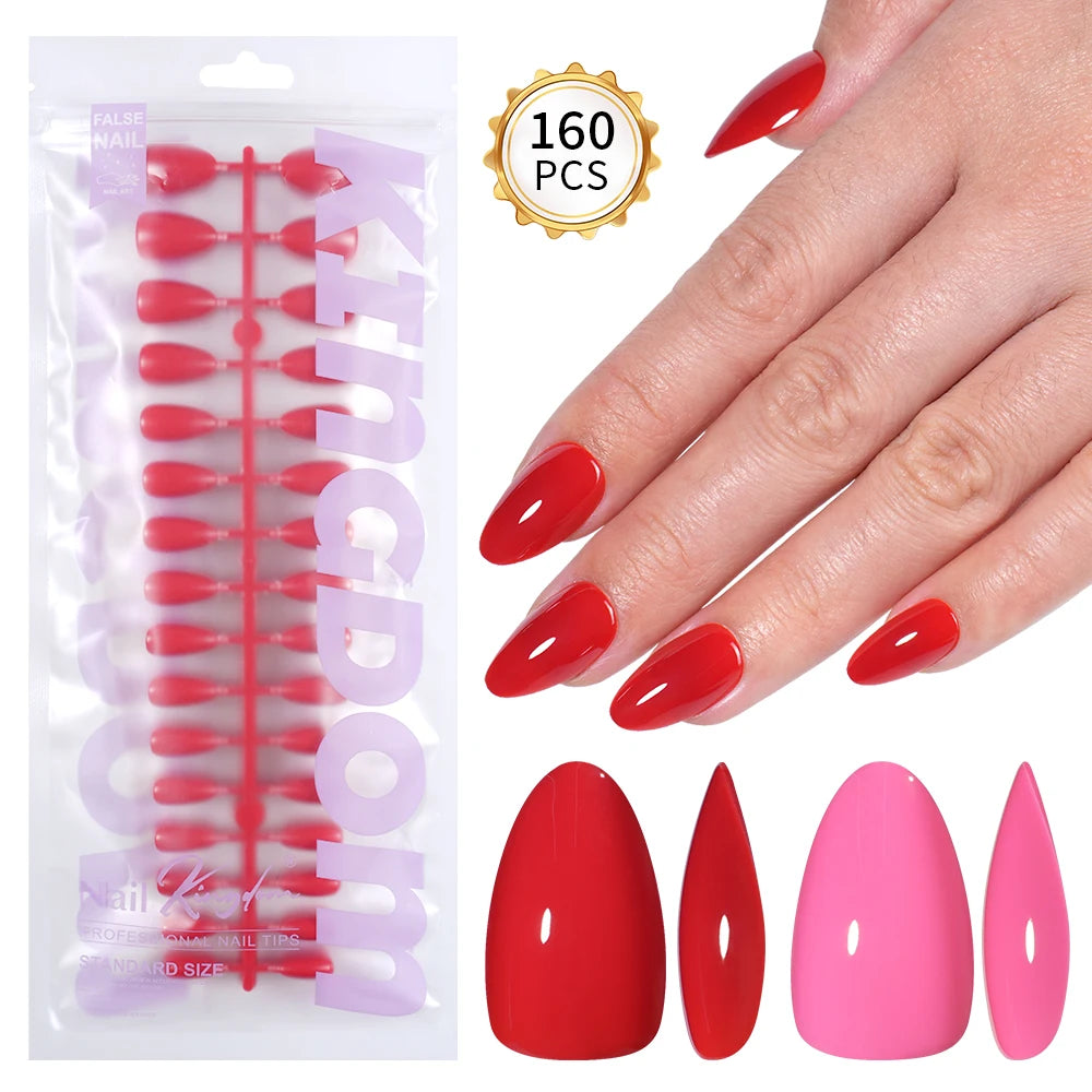 Custom Private Label 160pcs Cherry Wine Red Pink False Nails Reusable Solid Color Short Almond Gel Press on Nails Art Manicure