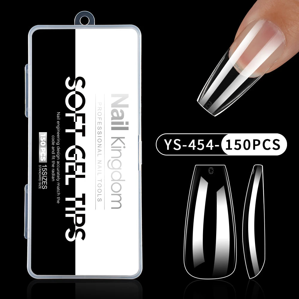 Wholesale False Nail Art Tips 15 Size Full Cover Traceless Transparent Clear Coffin Stiletto Square Almond Soft Gel Nail Tips