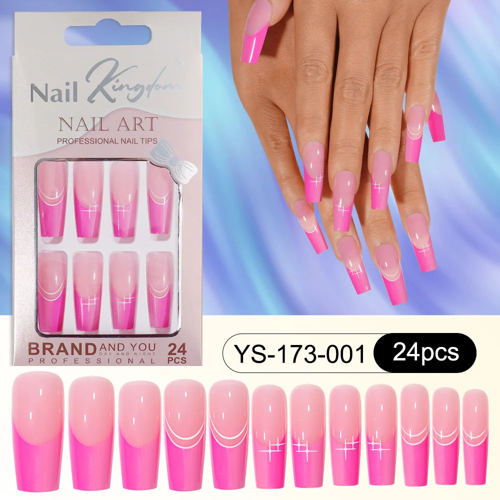 Wholesale Custom 24pcs Reusable Handmade Long Square Luxury French Tip Press on Nails for Nails Supplies Salon with Nail Tools