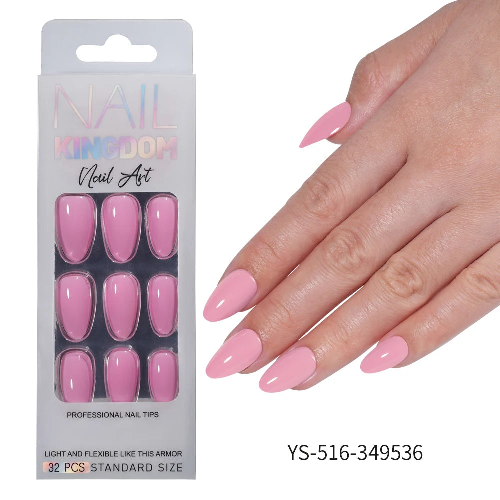Nail Factory Custom 32pcs/30pcs Handmade Gel Nails Press on Full Cover Solid Color Aurora Glitter Almond Press on Nail Tips