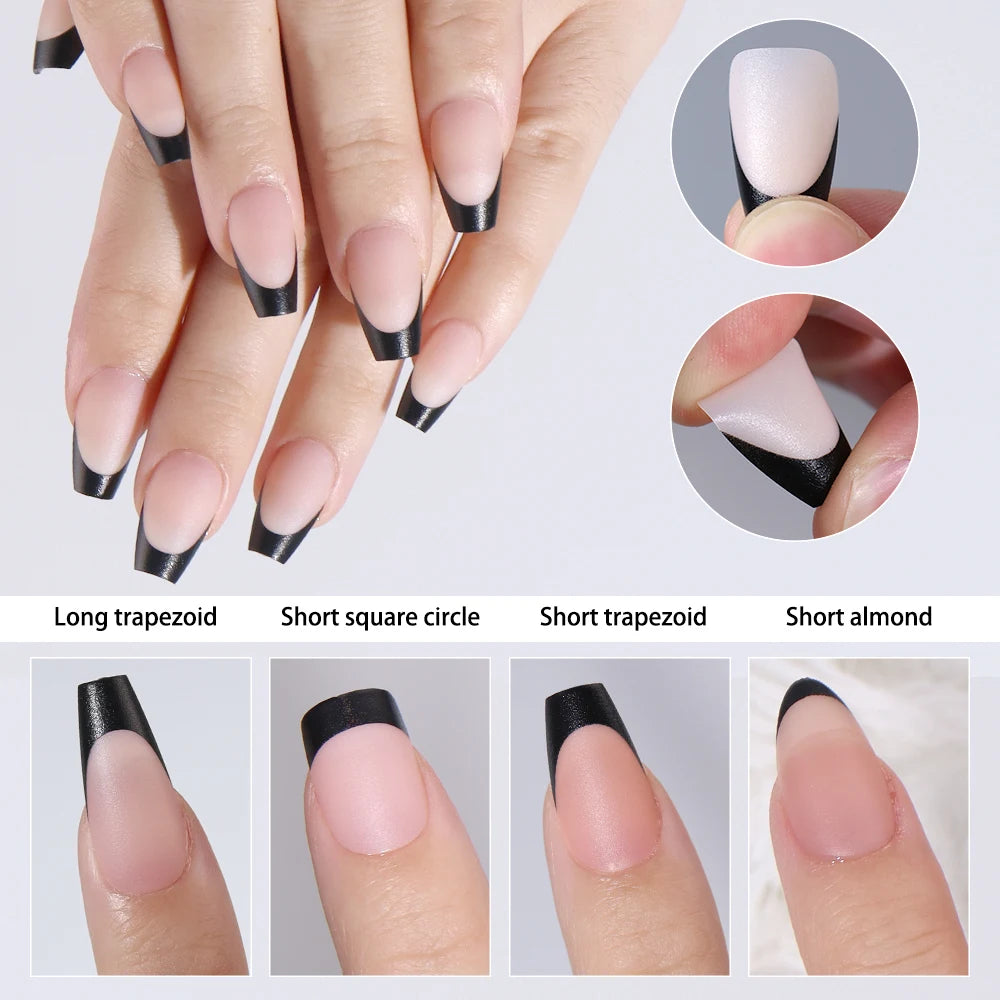 240pcs French Gel X Tips Press on Long Almond False Nails Premade Designed X Coat Tips Full Cover French Tip Press on Nails