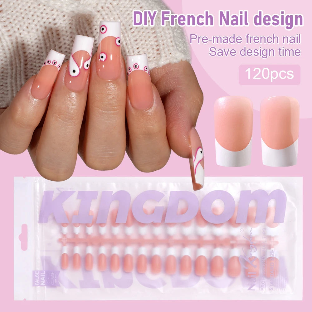 150pcs Wholesale Press on Gel Nails French White Black Tips Private Label Almond Square Coffin French Press on Nails Strip
