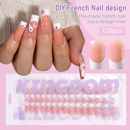 150pcs Wholesale Press on Gel Nails French White Black Tips Private Label Almond Square Coffin French Press on Nails Strip