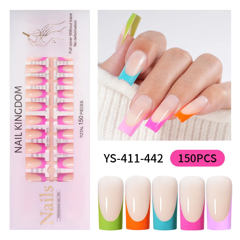 Nail Supplier Custom Wholesale 150PCS Press on French Nails Square Full Cover Wearable Colorful Press on Nails French Tip