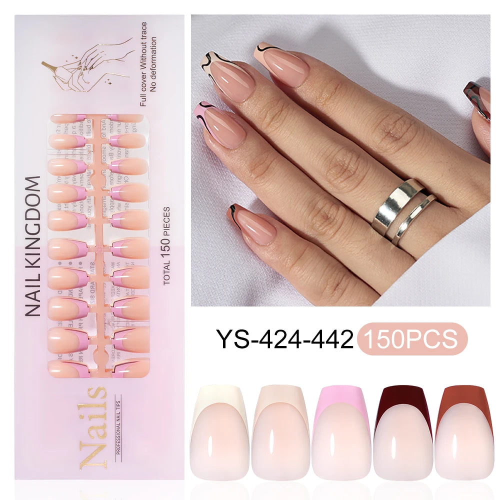 Wholesale Custom 150pcs Full Cover Square Press Acrylic Nails Art False Nails Colorful French Tips Coffin Pattern for Finger