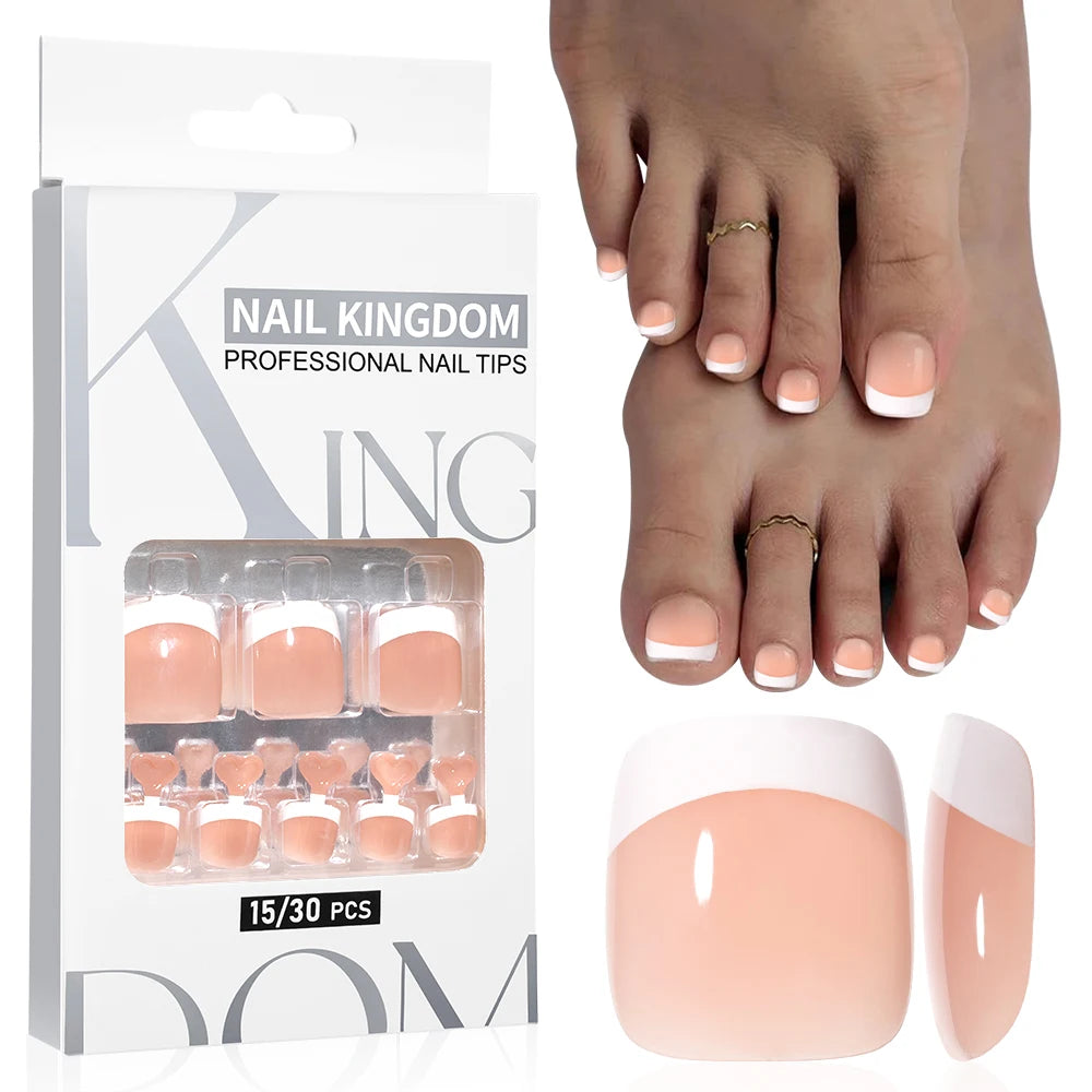 Foot Manicure 30pcs Nude Pink French White Tips Nails Press on Foot Nails Custom Toenails Short Square Press on Toe Nails