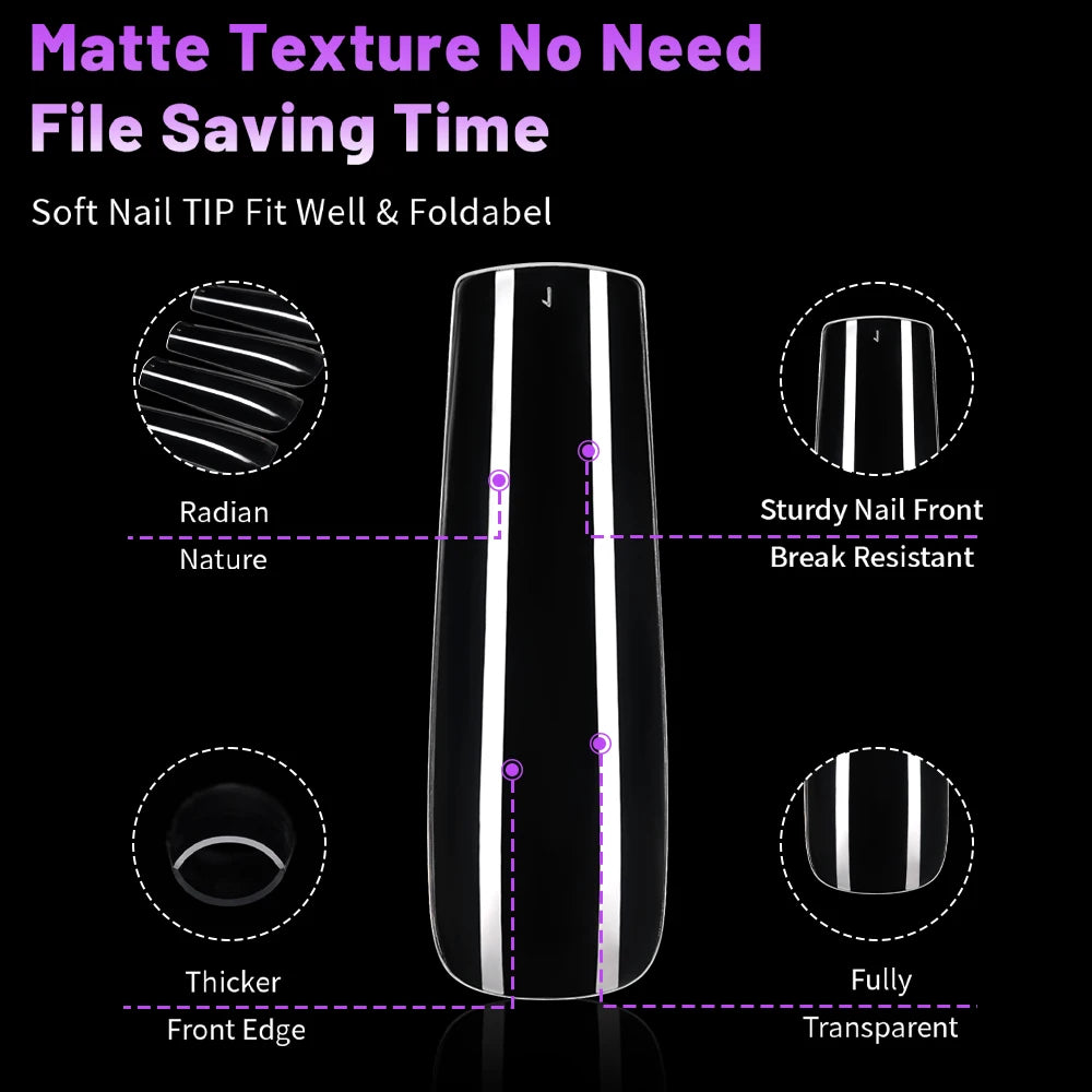 Private Label Full Cover Xxl Square Fake Nail Tips Extension Natural Transparent French Straight Tapered Square Nail Tips