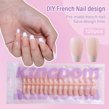150pcs Wholesale Press on Gel Nails French White Black Tips Private Label Almond Square Coffin French Press on Nails Strip