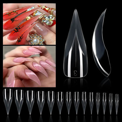 New Wholesale 140Pcs Eagle Claw Nail Mold Tips 14 Size Full Cover Reusable Acrylic Extension Clear Plastic Eagle Claw Nail Form