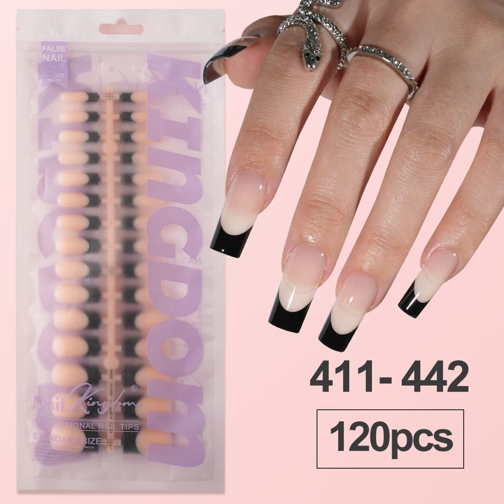 150pcs Wholesale Press on Gel Nails French White Black Tips Private Label Almond Square Coffin French Press on Nails Strip