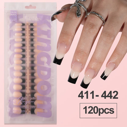 150pcs Wholesale Press on Gel Nails French White Black Tips Private Label Almond Square Coffin French Press on Nails Strip