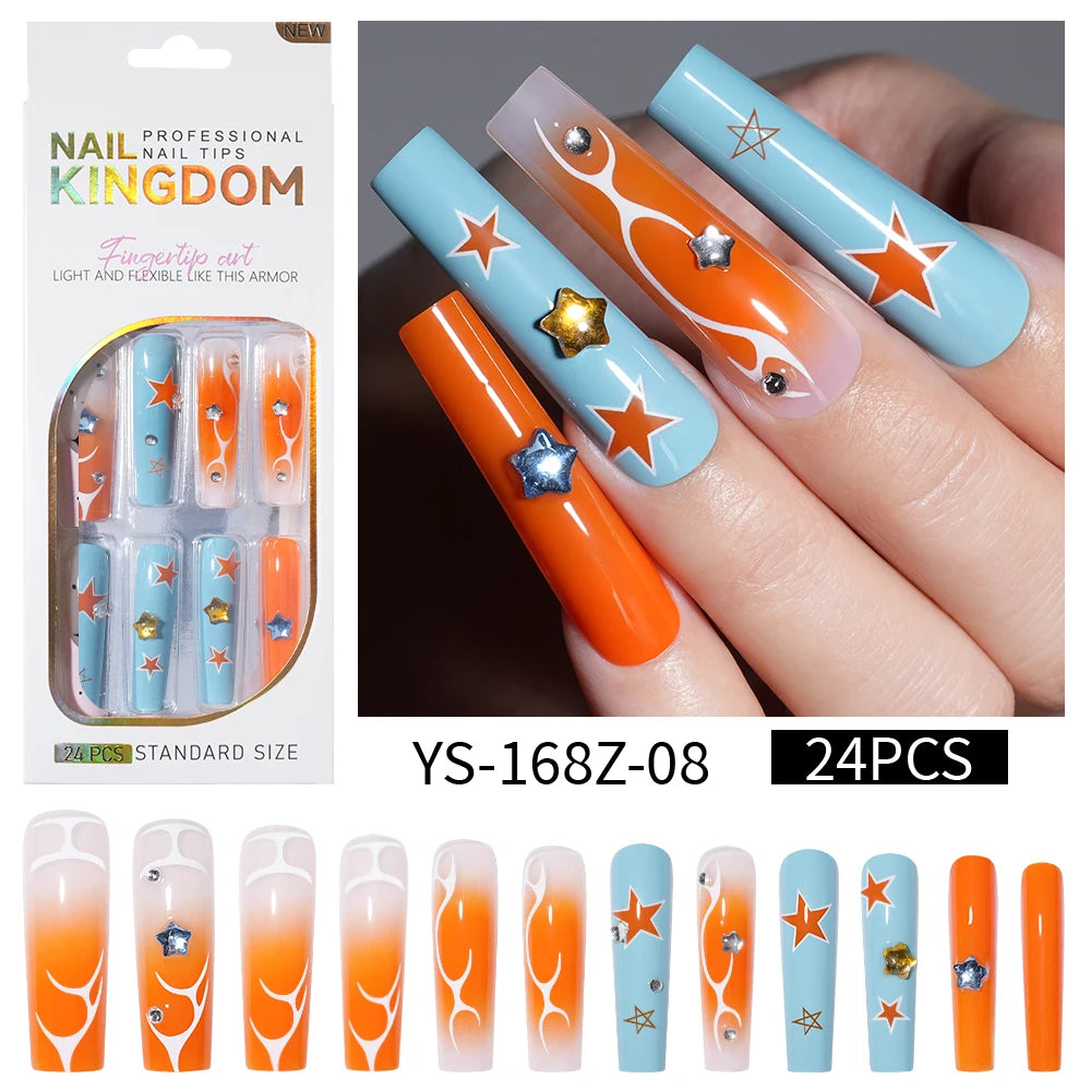 Private Label Wholesale Custom 24pcs French Style Press on Nail Long Square Rhinestone Luxury Press on Nails With Diamond
