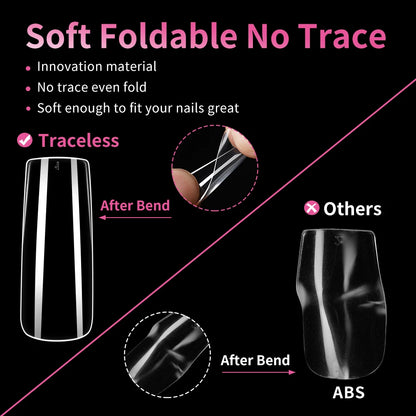 Hot Sale 360Pcs Long Square Nail Tips Artificial Fingernails Clear Wholesale French Style Nail Tips Soft Gel Acrylic Nail Tips