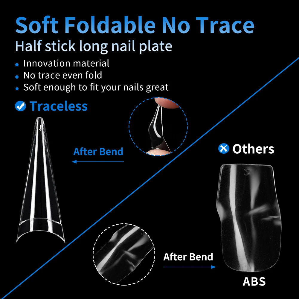 Long Stiletto False Nails 504pcs 12sizes Half Cover Traceless Natural Clear Stiletto Nail Tips