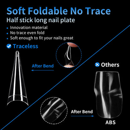 Long Stiletto False Nails 504pcs 12sizes Half Cover Traceless Natural Clear Stiletto Nail Tips