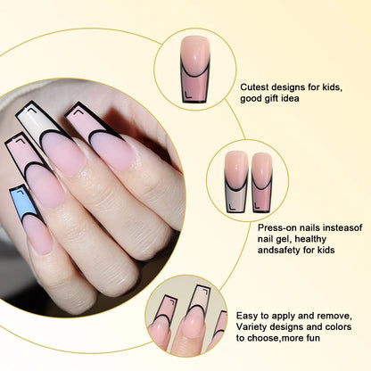 Wholesale Custom 24pcs Reusable Handmade Long Square Luxury French Tip Press on Nails for Nails Supplies Salon with Nail Tools