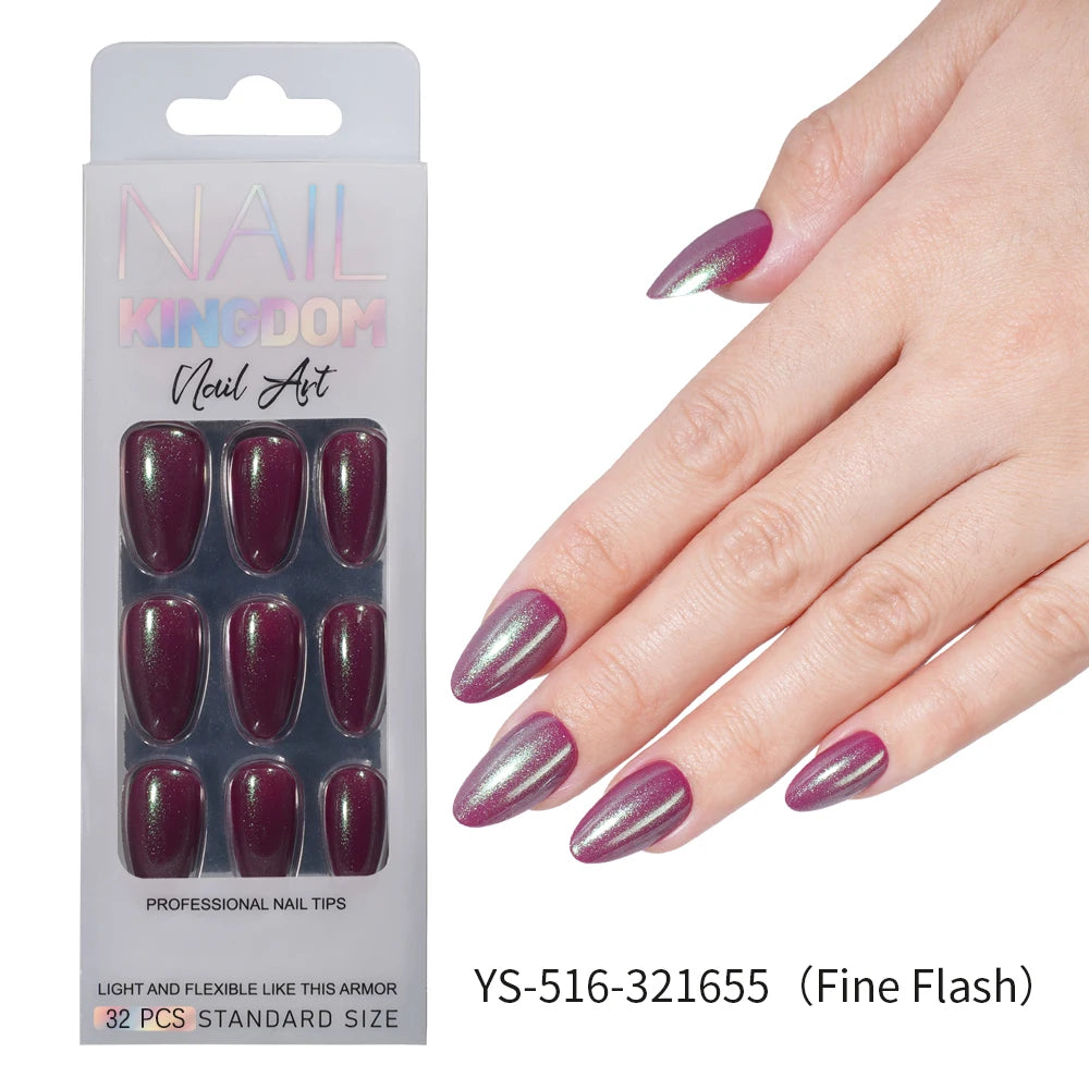 Nail Factory Custom 32pcs/30pcs Handmade Gel Nails Press on Full Cover Solid Color Aurora Glitter Almond Press on Nail Tips