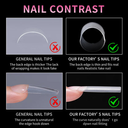 Wholesale ODM OEM Long Stiletto False Nails 240pcs 12sizes Traceless Half Cover Clear Long Stiletto Square Round Matte Nail Tips