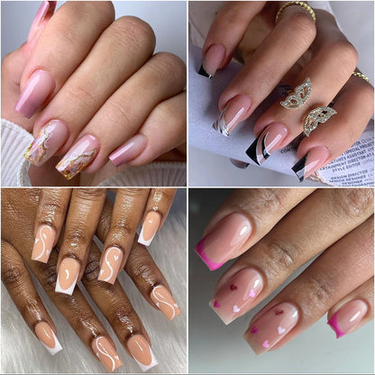 Wholesale 240/500Pcs Acrylic False Nail Manicure Traceless French Clear Half Cover Short Square Nail Tips for Nail Art Salon