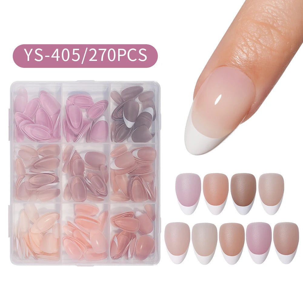 Private Label 270pcs Nude Pink Nail Tips Press on Gel Nails French White Tips Almond Coffin Handmade French Press on Nails Strip