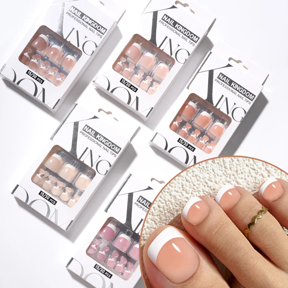 Foot Manicure 30pcs Nude Pink French White Tips Nails Press on Foot Nails Custom Toenails Short Square Press on Toe Nails