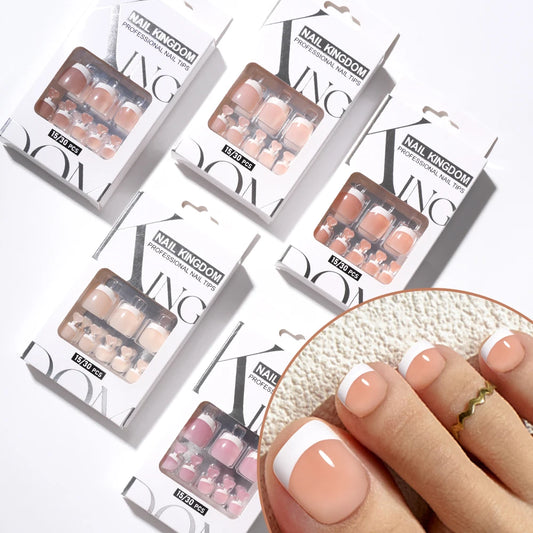 Foot Manicure 30pcs Nude Pink French White Tips Nails Press on Foot Nails Custom Toenails Short Square Press on Toe Nails