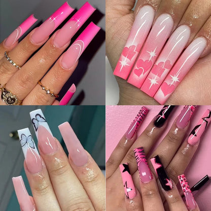 Wholesale Custom 24pcs Reusable Handmade Long Square Luxury French Tip Press on Nails for Nails Supplies Salon with Nail Tools
