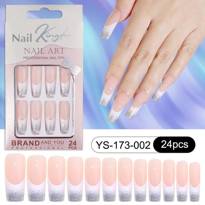 Wholesale Custom 24pcs Reusable Handmade Long Square Luxury French Tip Press on Nails for Nails Supplies Salon with Nail Tools