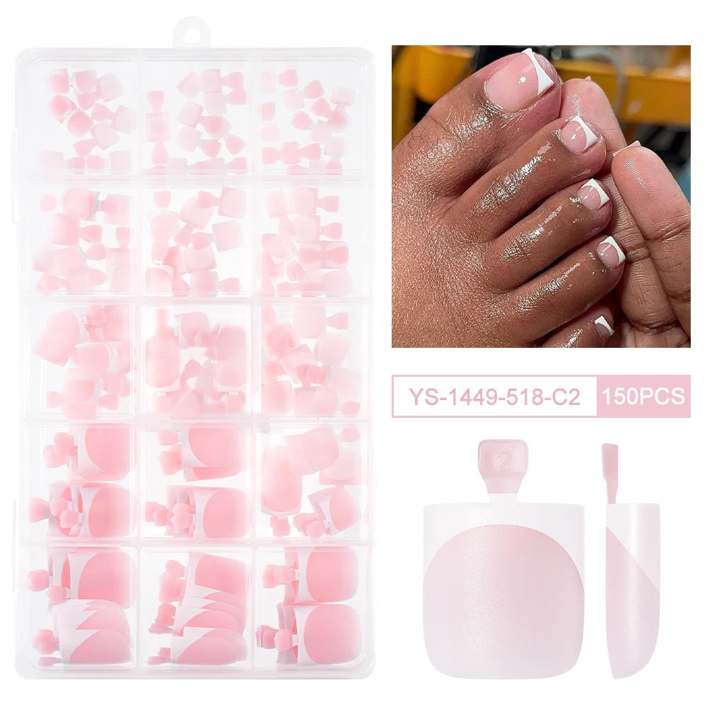 Custom 150pcs Press on Foot Nail Tips Artificial Fake Toenails Handmade Short Square French Soft Gel Press on Toe Nails