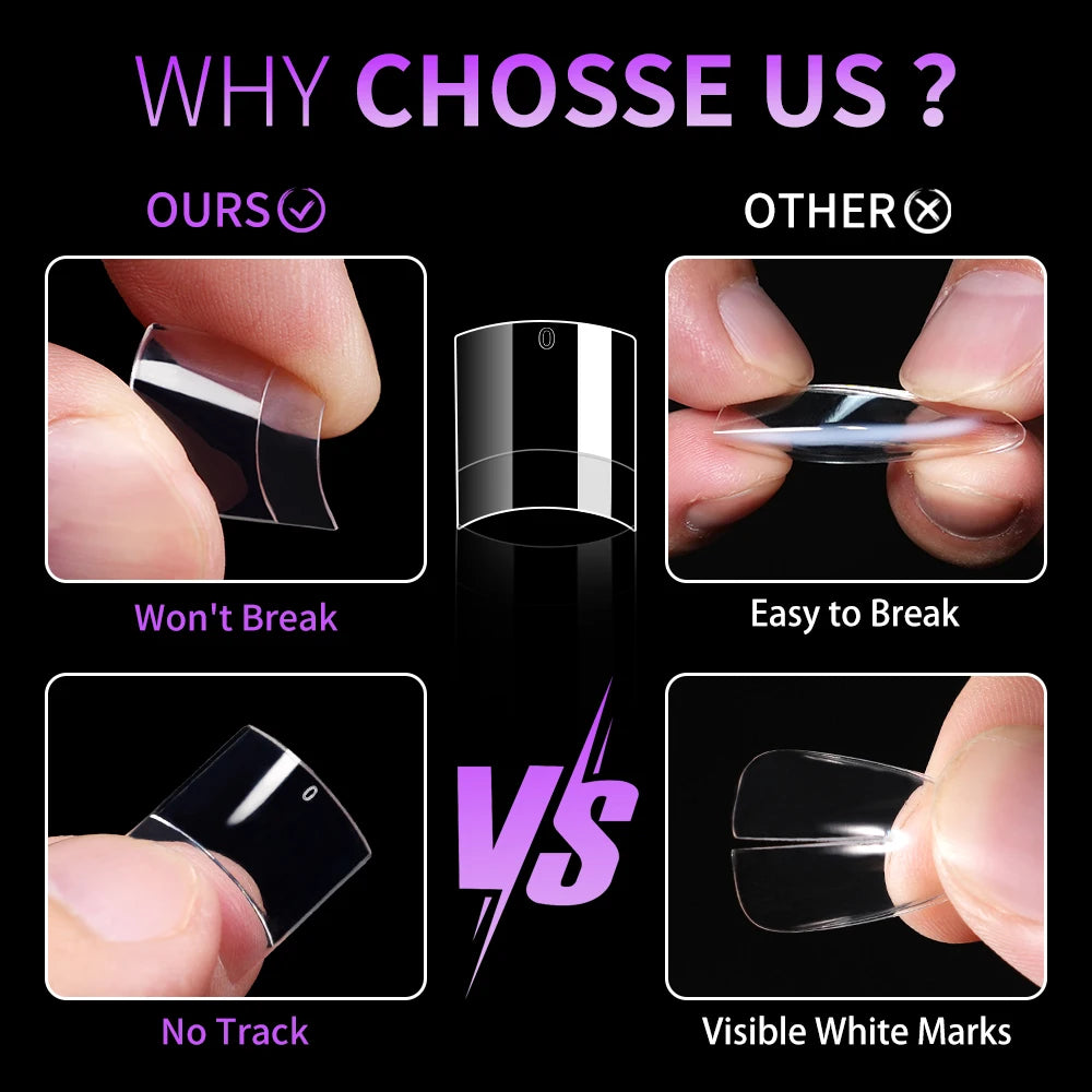 Wholesale 240/500Pcs Acrylic False Nail Manicure Traceless French Clear Half Cover Short Square Nail Tips for Nail Art Salon