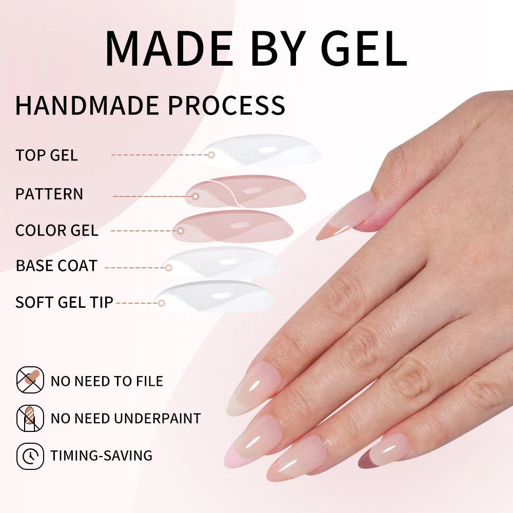 Wholesale Short Square Fake Nails 150pcs/Bag Full Cover Almond Coffin Press on Nails Art With Colorful French Tips