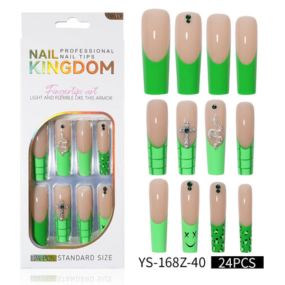 Private Label Wholesale Custom 24pcs French Style Press on Nail Long Square Rhinestone Luxury Press on Nails With Diamond